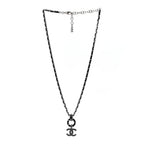 Chanel Lambskin Crystal Chain Choker Necklace Silver Black