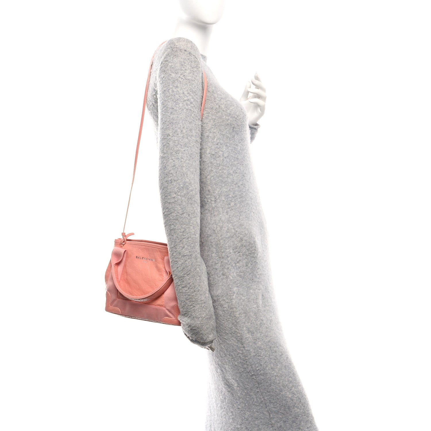 Balenciaga Agneau Stadio Ruban Viscose Navy Cabas XS Rose Ballerine