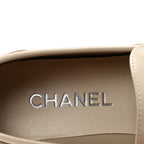 Chanel Shiny Calfskin Logo Loafers 38.5 Light Beige