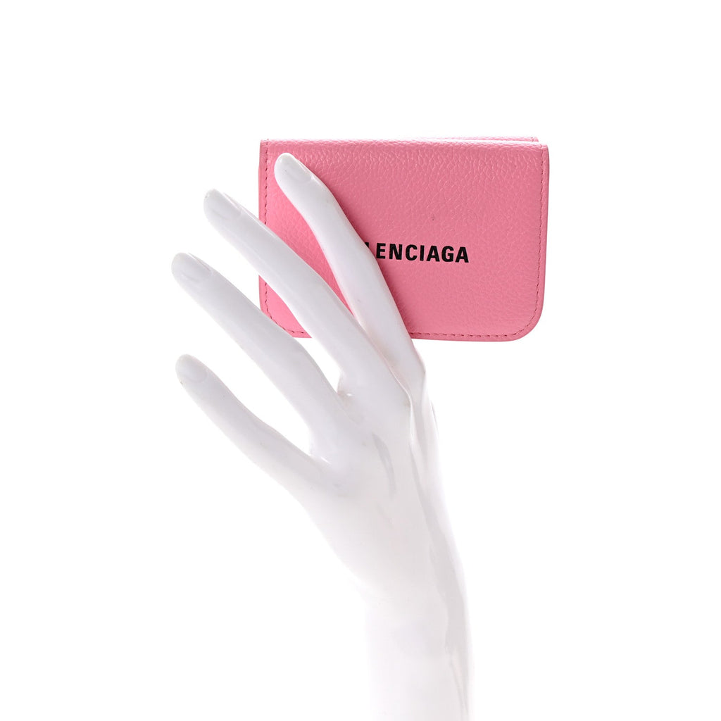 Balenciaga Calfskin Logo Everyday Mini Wallet Pink