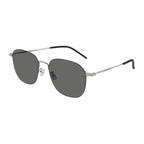 Saint Laurent Sunglasses Rectangle Full Rim, Silver Frame and Grey Lens SL388/KWIRE001