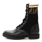 Fendi Calfskin Stretch Fabric Rockoko Biker Boots 38 Tobacco Black Marino