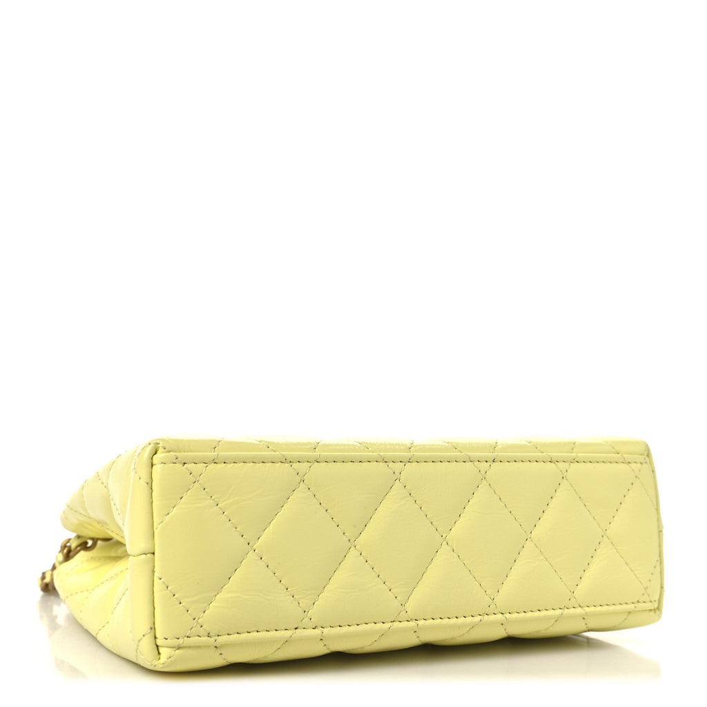 Chanel Shiny Aged Calfskin Quilted Nano Kelly Shopper Light Yellow