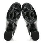 Chanel Calfskin Camellia Printed Ankle Boots 38 Black White