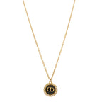 Christian Dior Metal Pearl CD Necklace Gold Black