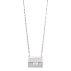 Chanel Metal Lambskin Strass Crystal Purse CC Long Necklace Silver