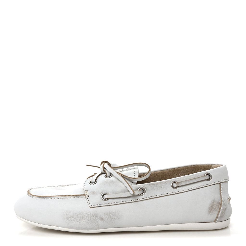 Miu Miu Vitello Deco Boat Loafers 39.5 White