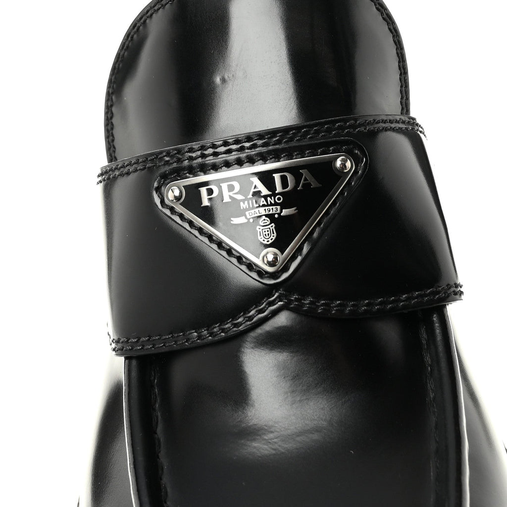 Prada Spazzolato Metal Triangle Logo 50mm Loafers 39 Black