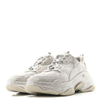 Balenciaga Microfiber Strass Embellished Womens Triple S Sneakers 39 Light Grey