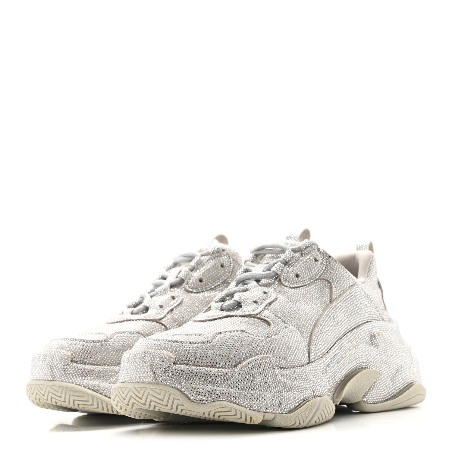 Balenciaga Microfiber Strass Embellished Womens Triple S Sneakers 39 Light Grey
