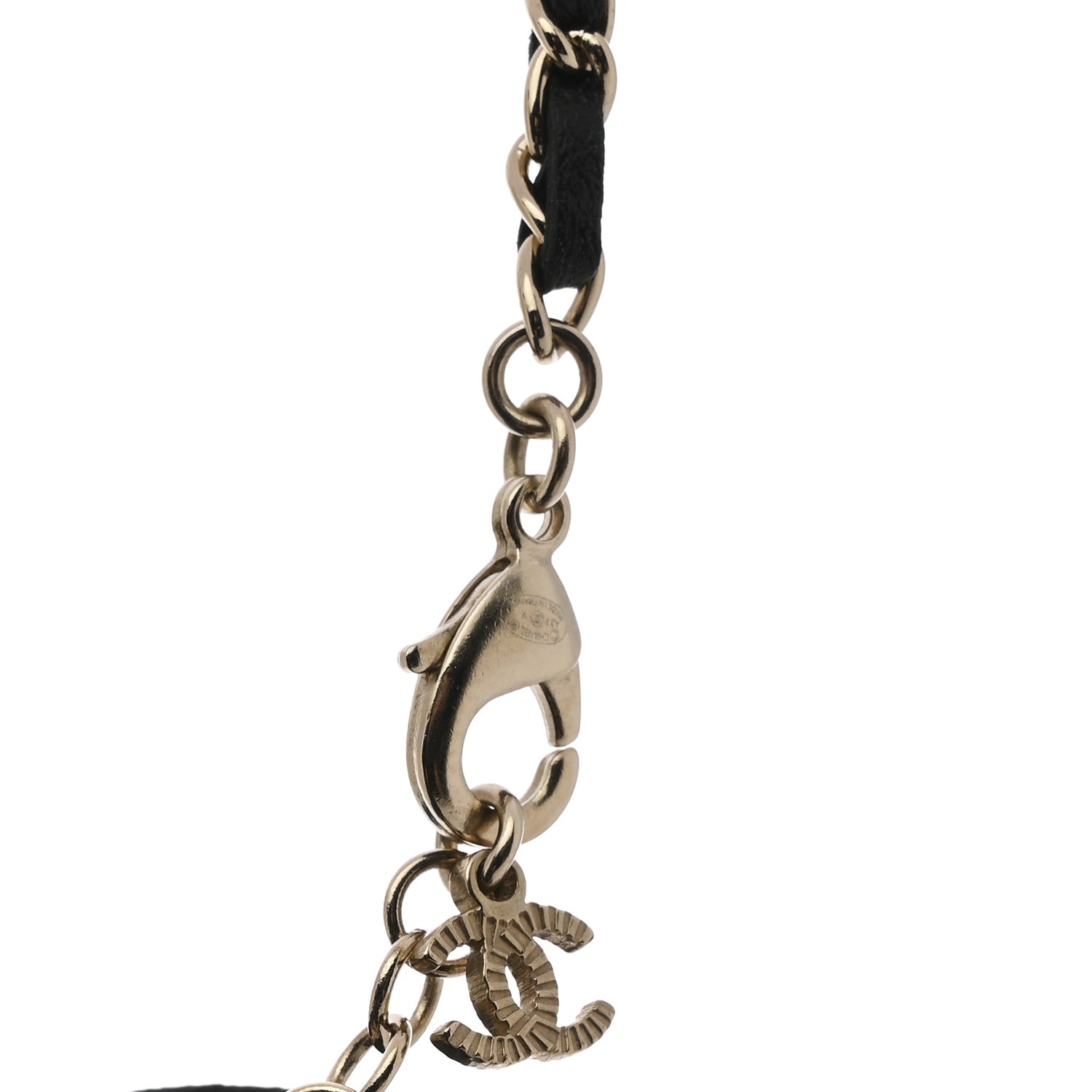 Chanel Lambskin Crystal CC Chain Choker Necklace Black Gold
