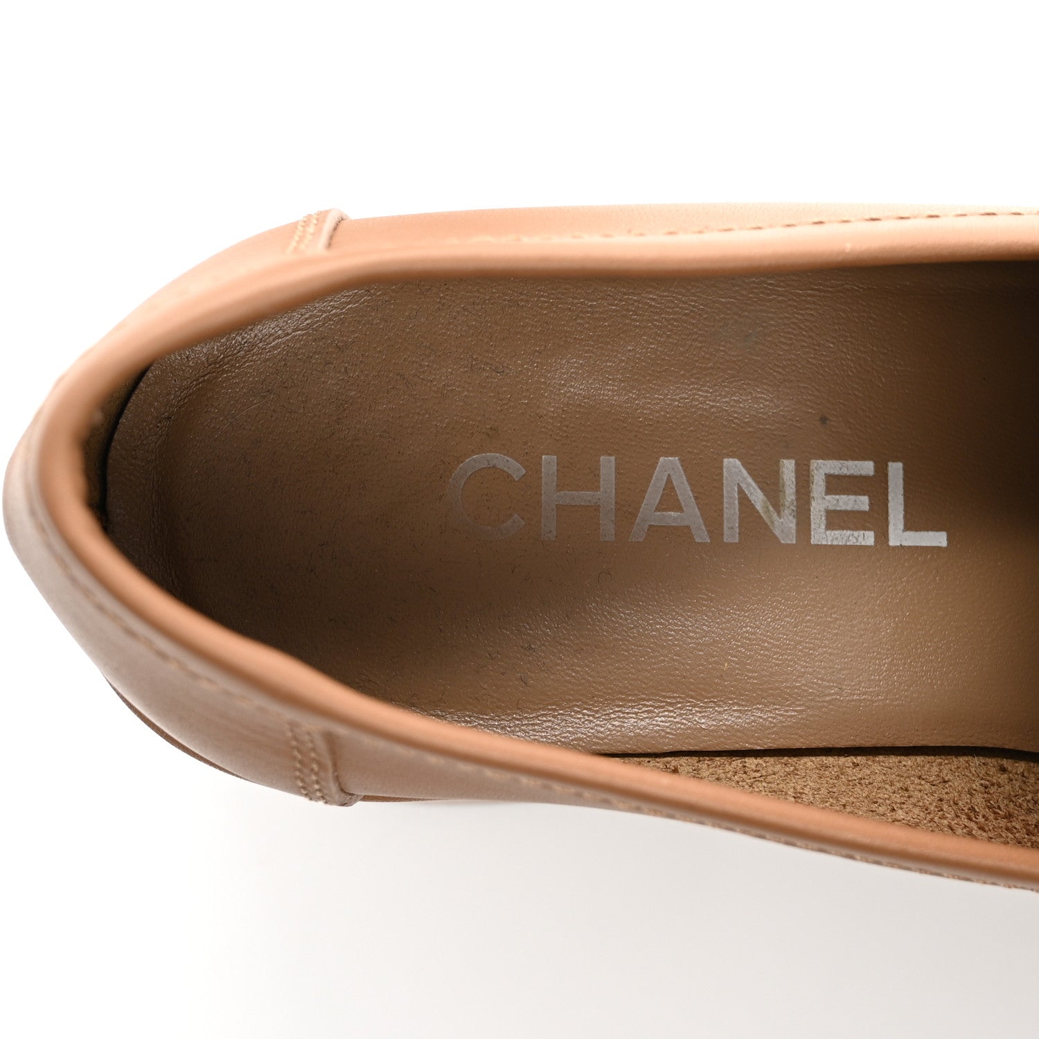 Chanel Calfskin CC Platform Loafers 38 Beige