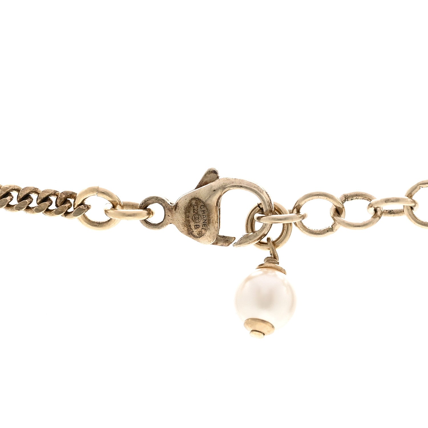 Chanel Pearl Crystal CC Heart Necklace Gold Pearly White Black