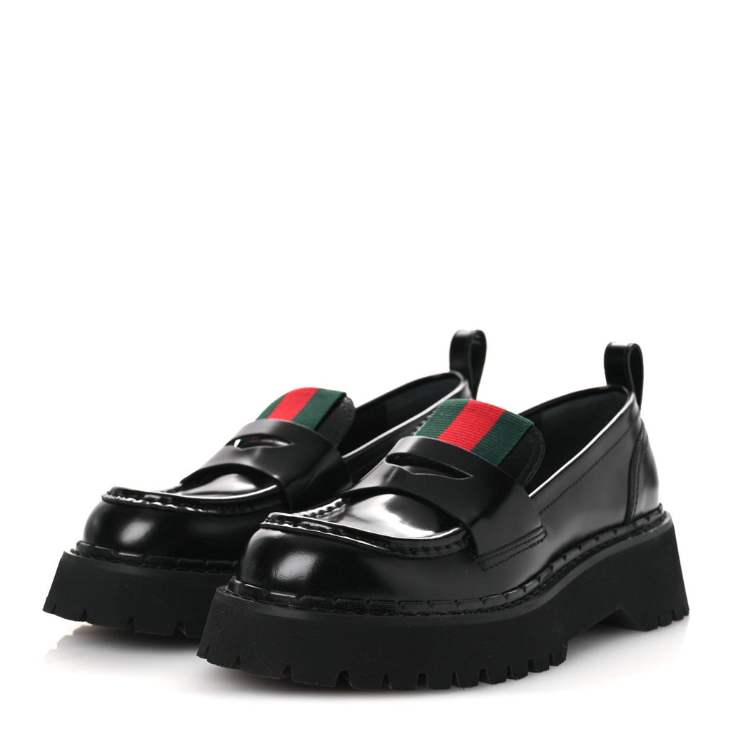 Gucci Spice Lux Womens Thea Web 20mm Platform Loafers 37 Black