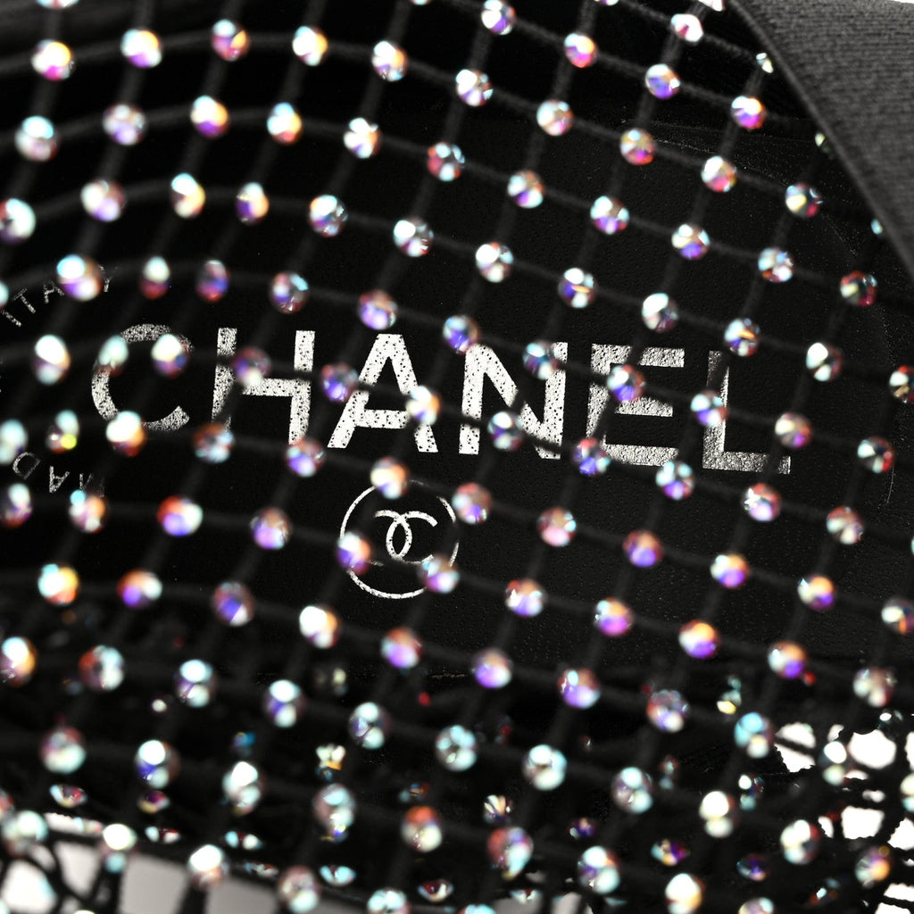 Chanel Mesh Crystal Patent CC Bow High Boots 38.5 Black