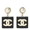 Chanel Metal Resin Pearl CC Drop Earrings Gold Black White