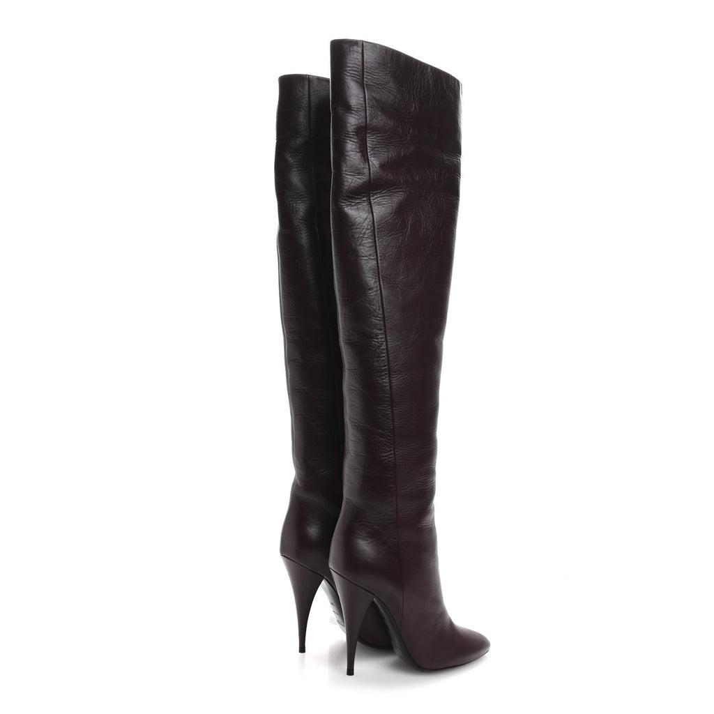 Saint Laurent Calfskin Kiki 110mm Over The Knee Boots 36.5 Dark Violet