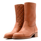 Chanel Calfskin CC Logo Mid Calf Boots 39 Brown