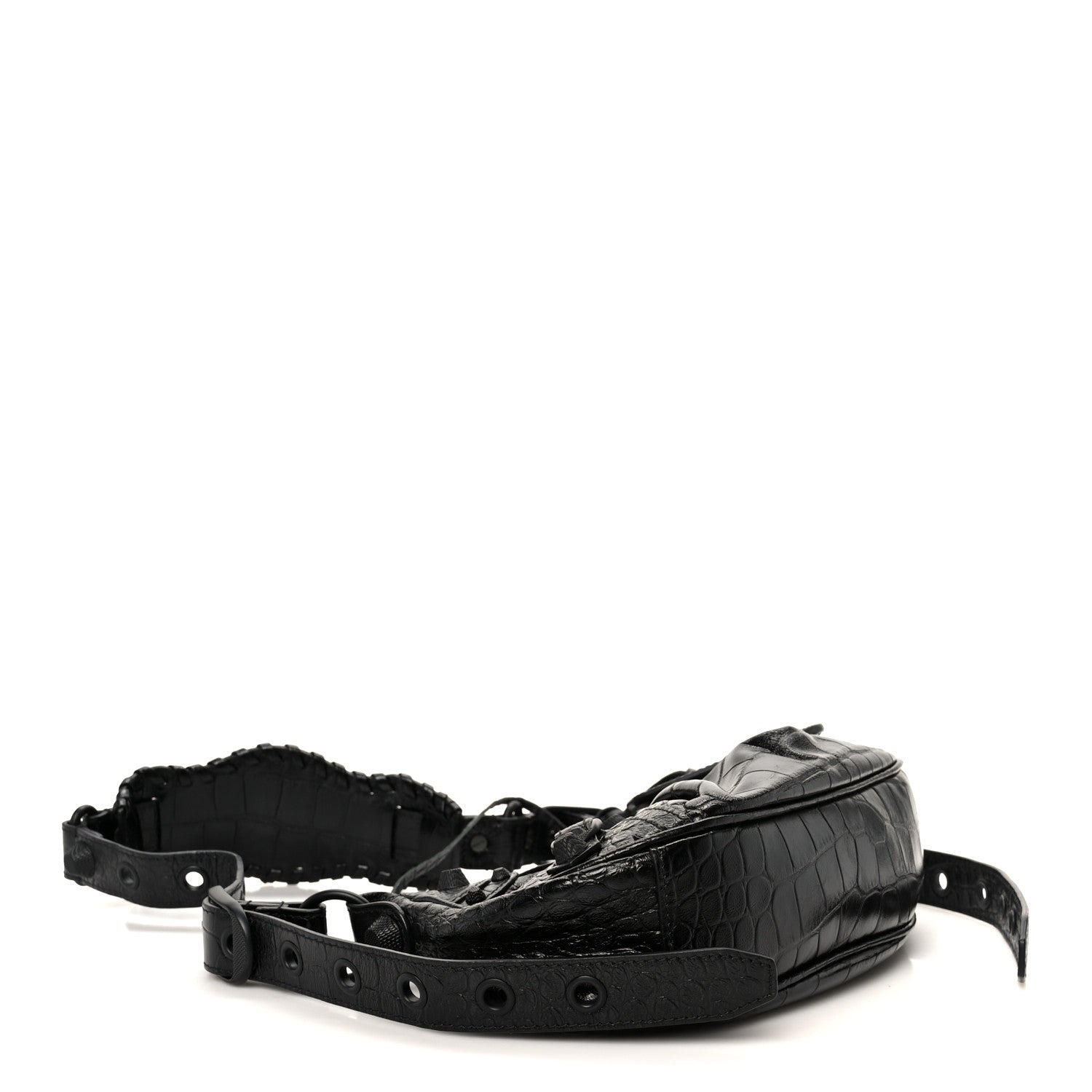 Balenciaga Extra Supple Calfskin Crocodile Embossed Monochrome Le Cagole Shoulder Bag XS Black