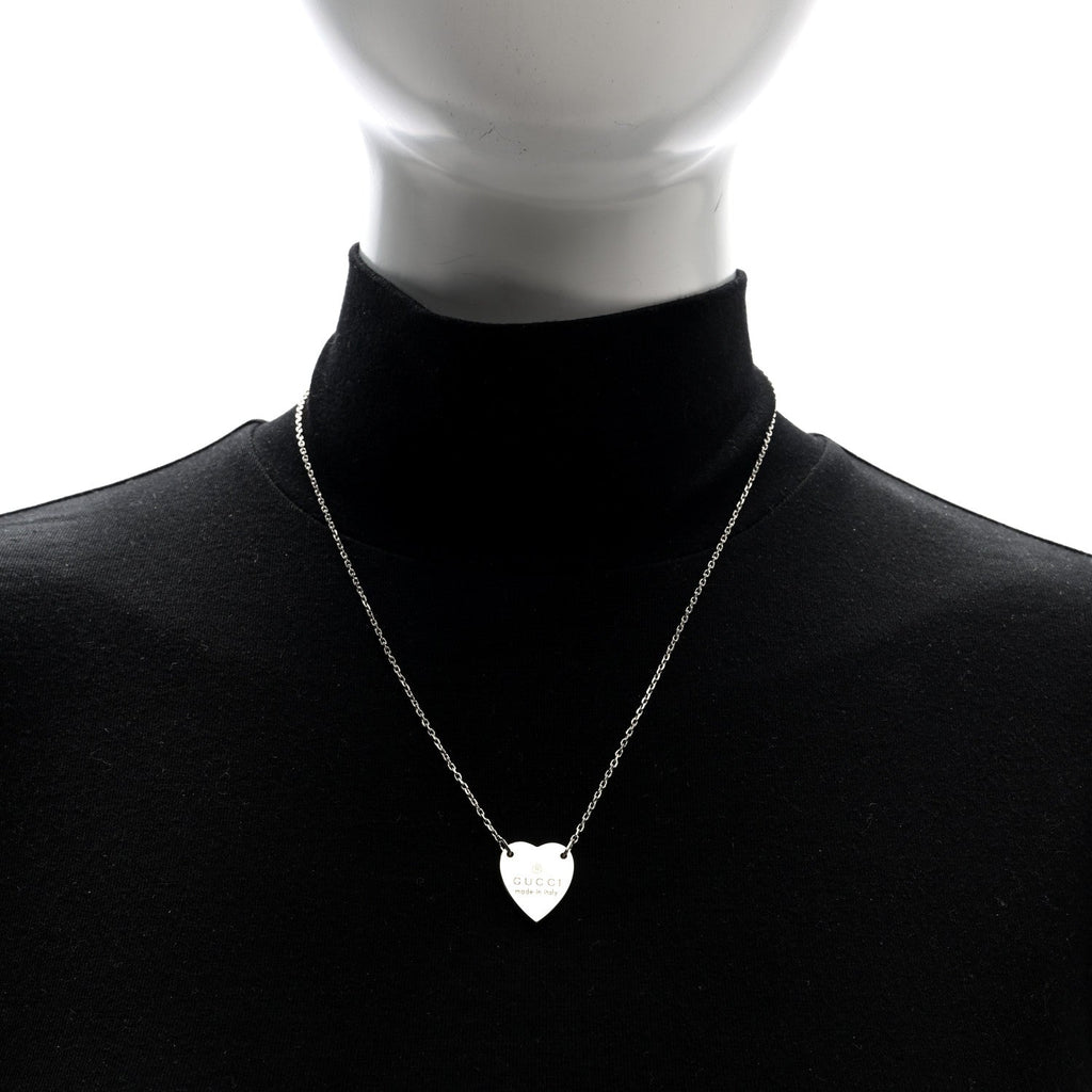 Gucci Sterling Silver Trademark Heart Pendant Necklace