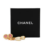 Chanel Metal Crystal Pearl CC Drop Earrings Gold Pink White