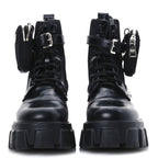 Prada Spazzolato Rois Re-Nylon Metal Triangle Logo Monolith Pouch Pocket 55mm Boots 41 Black
