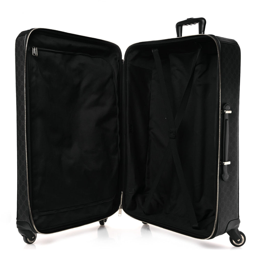 Gucci GG Supreme Monogram Large Four Wheel Suitcase Black Grey
