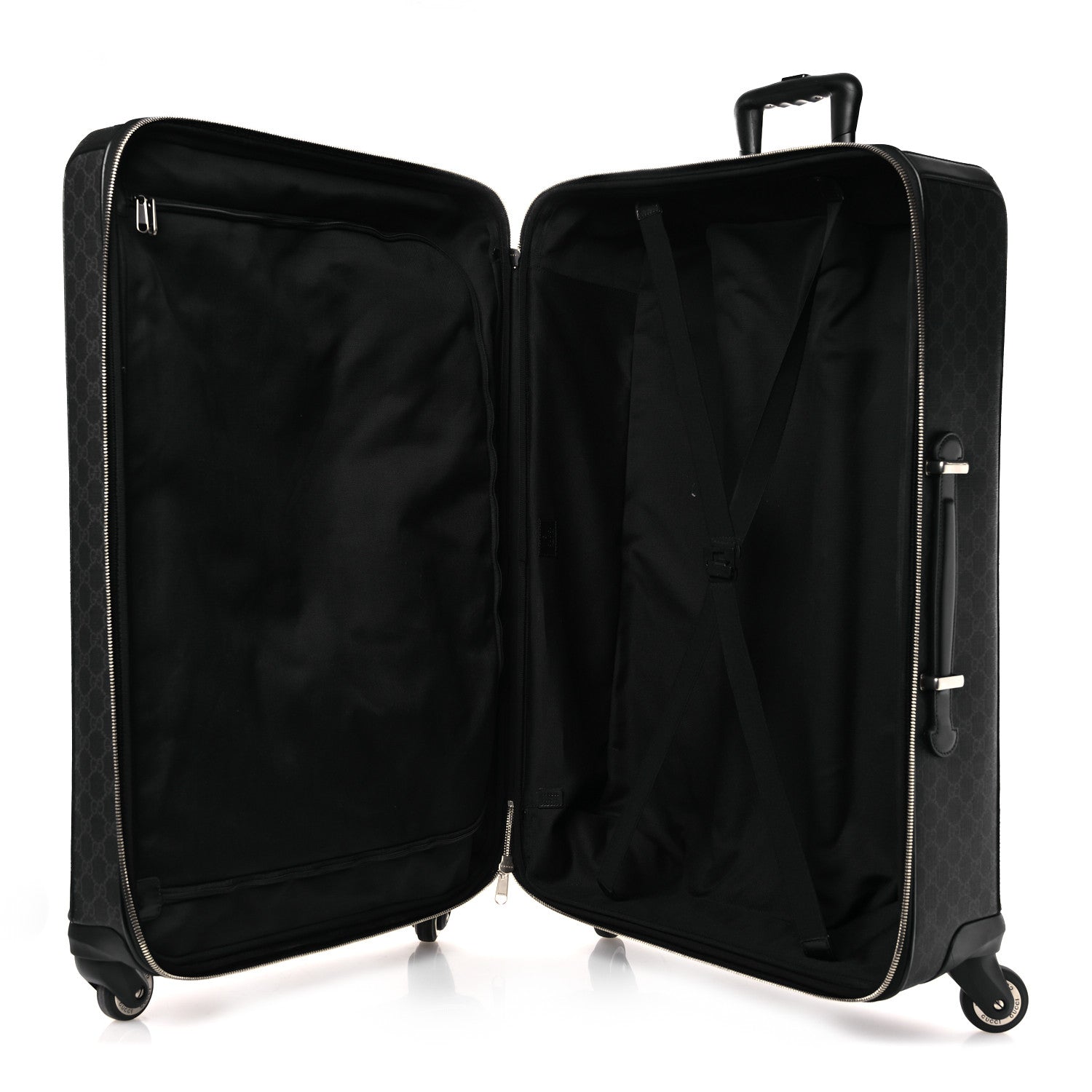 Gucci GG Supreme Monogram Large Four Wheel Suitcase Black Grey