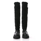 Chanel Suede Lambskin Calfskin Knit Womens High Boots 37 Black