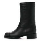 Chanel Calfskin Quilted CC Logo Mid Calf Boots 35 Black