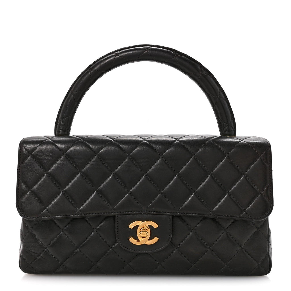 Chanel Lambskin Quilted Medium Rectangular Kelly Flap Bag Black