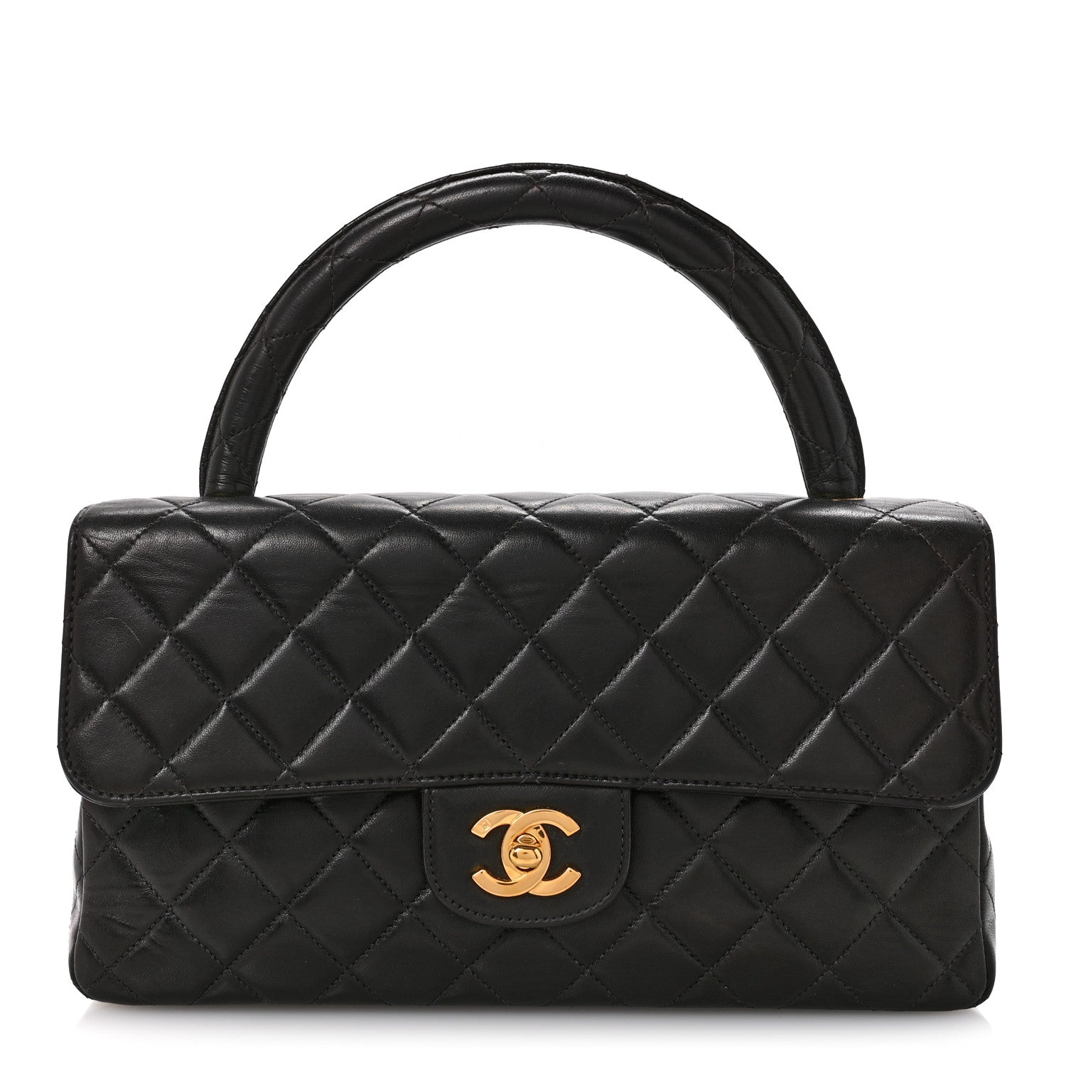 Chanel Lambskin Quilted Medium Rectangular Kelly Flap Bag Black