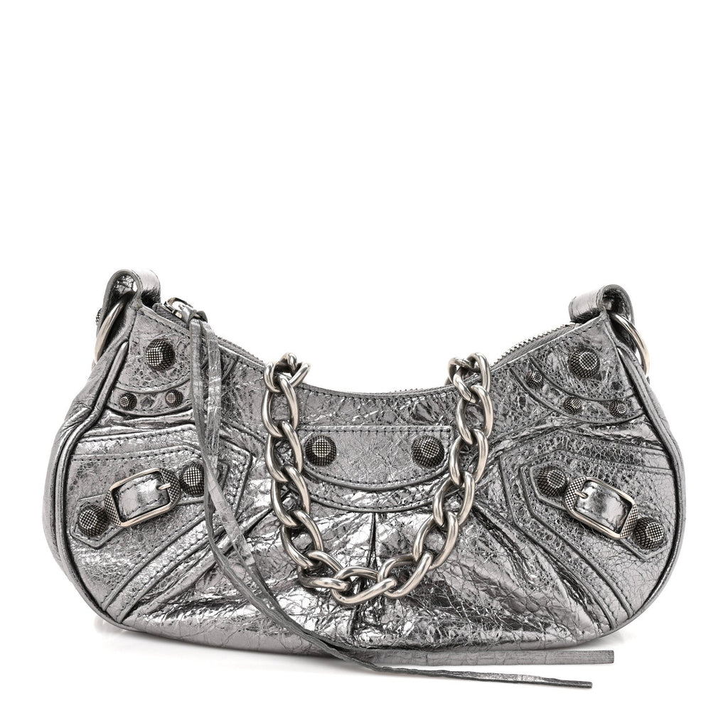 Balenciaga Metallic Agneau Arena Le Cagole Chain Shoulder Bag XS Silver