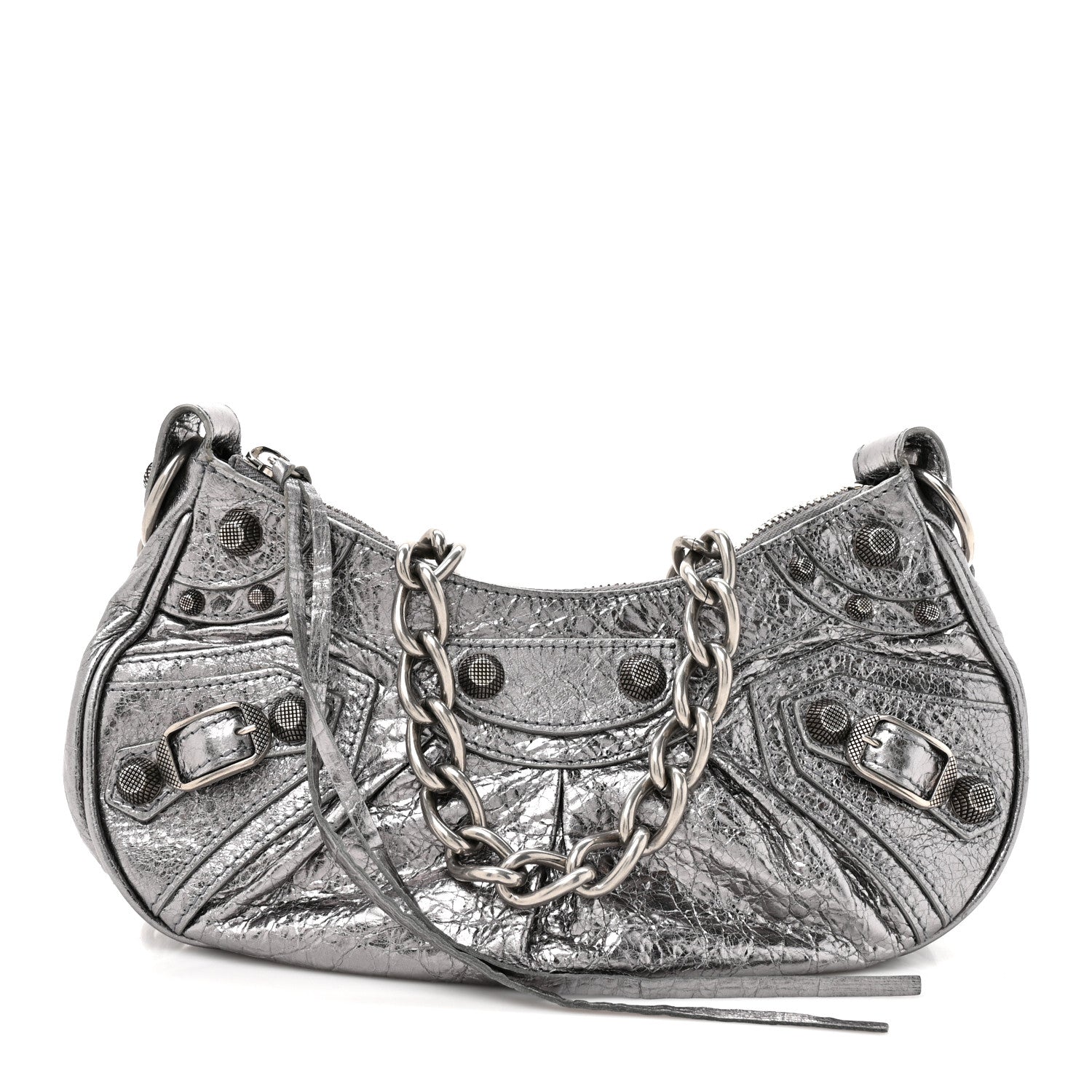 Balenciaga Metallic Agneau Arena Le Cagole Chain Shoulder Bag XS Silver