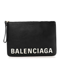 Balenciaga Calfskin Logo Large Cash Pouch With Handle Black White