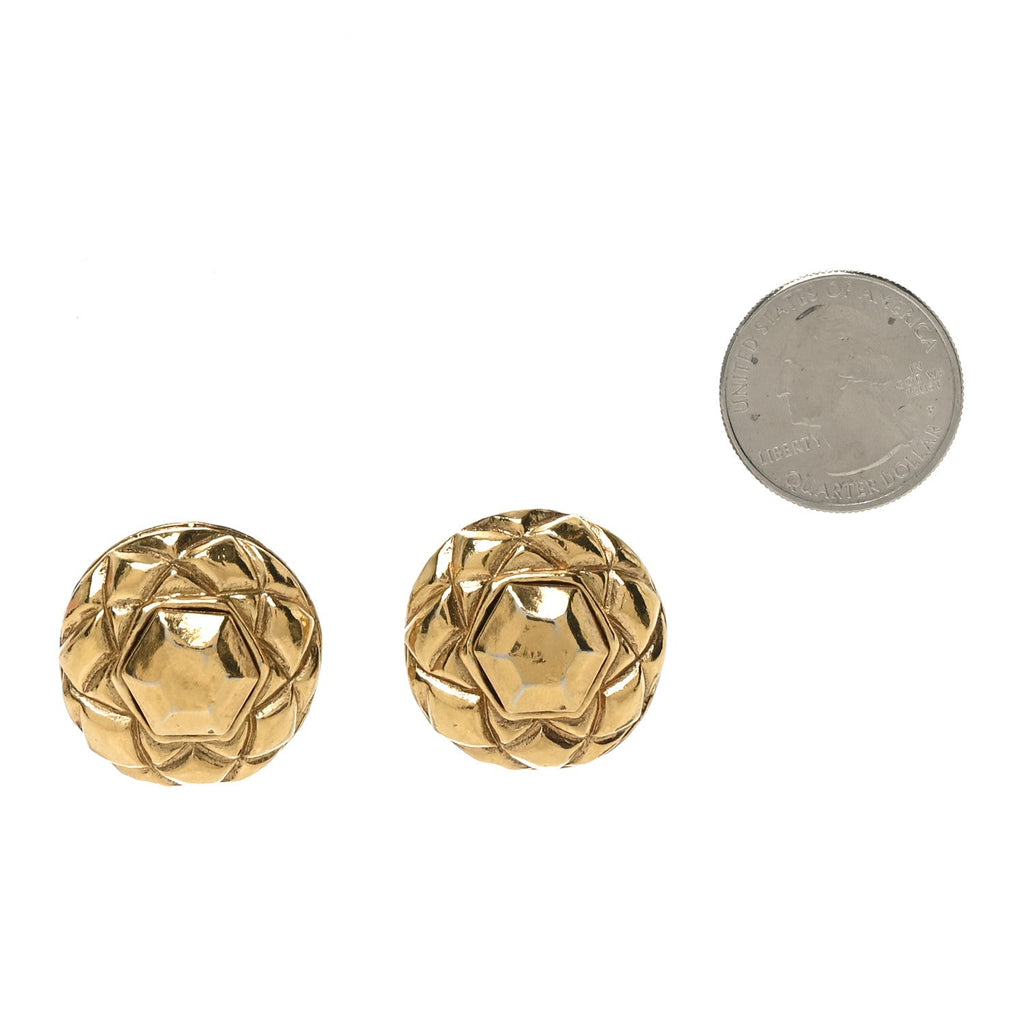 Chanel Round Quilted Clip On Earrings Gold