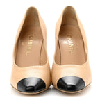 Chanel Lambskin Cap Toe Metal Heel Pumps 37.5 Beige Black