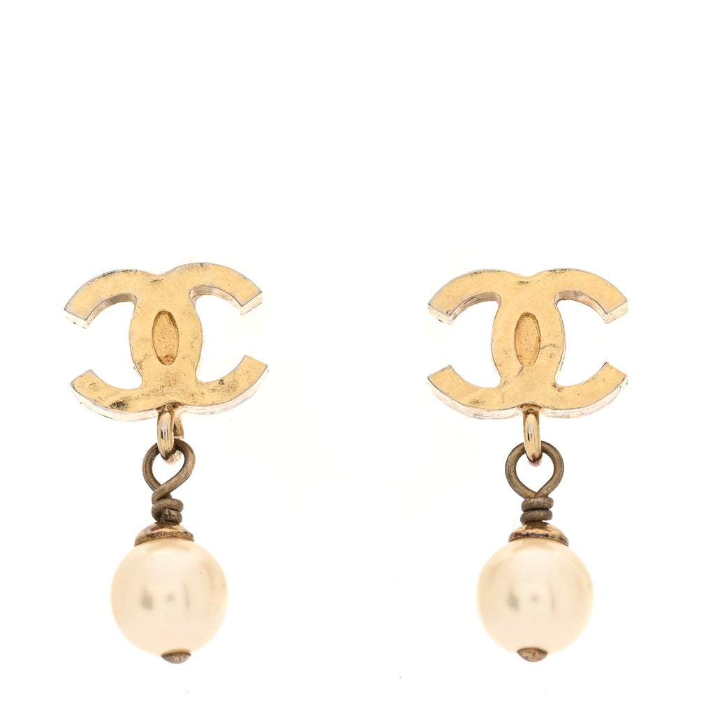 Chanel Pearl Mini CC Drop Earrings Gold