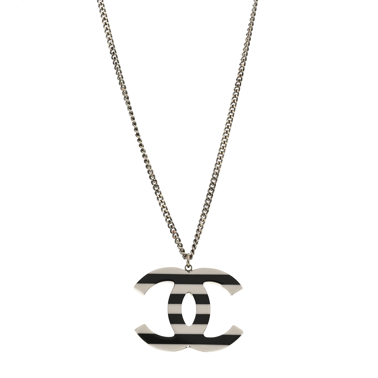 Chanel Enamel Pearl CC Charms Pendant Necklace Black White Gold