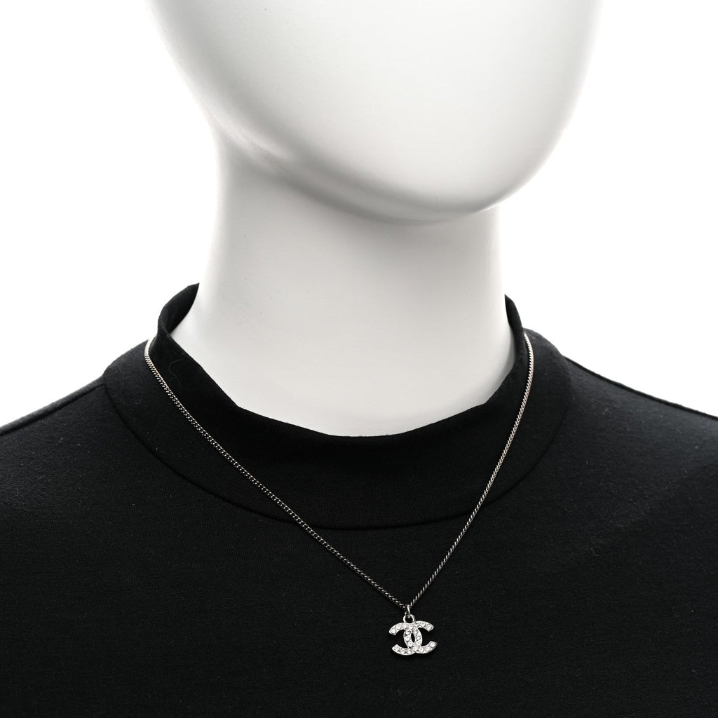 Chanel Crystal Timeless CC Necklace Silver