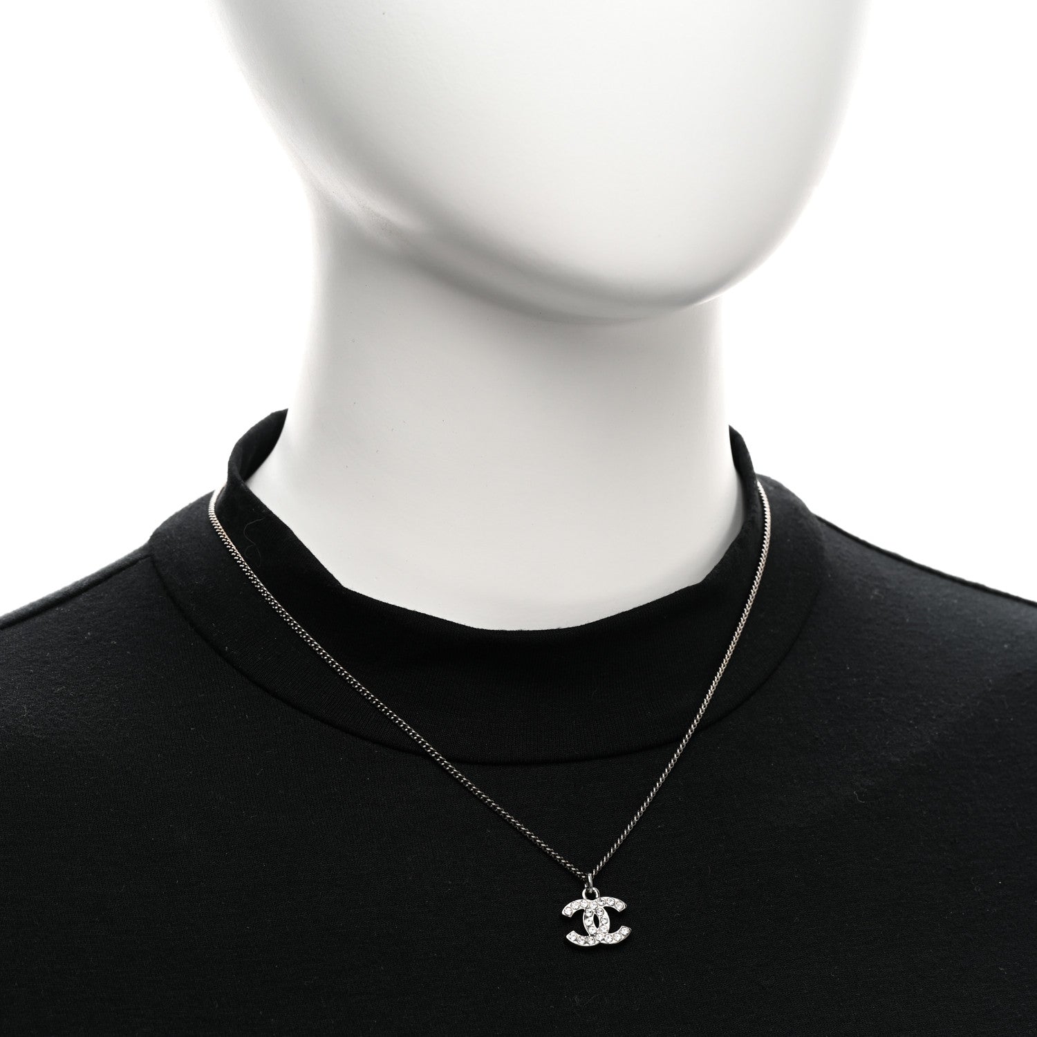 Chanel Crystal Timeless CC Necklace Silver
