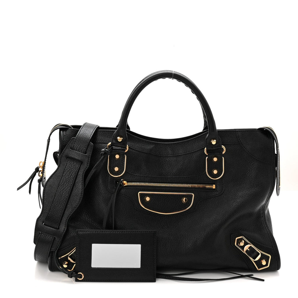 Balenciaga Chevre Gold Metallic Edge Hardware City Black