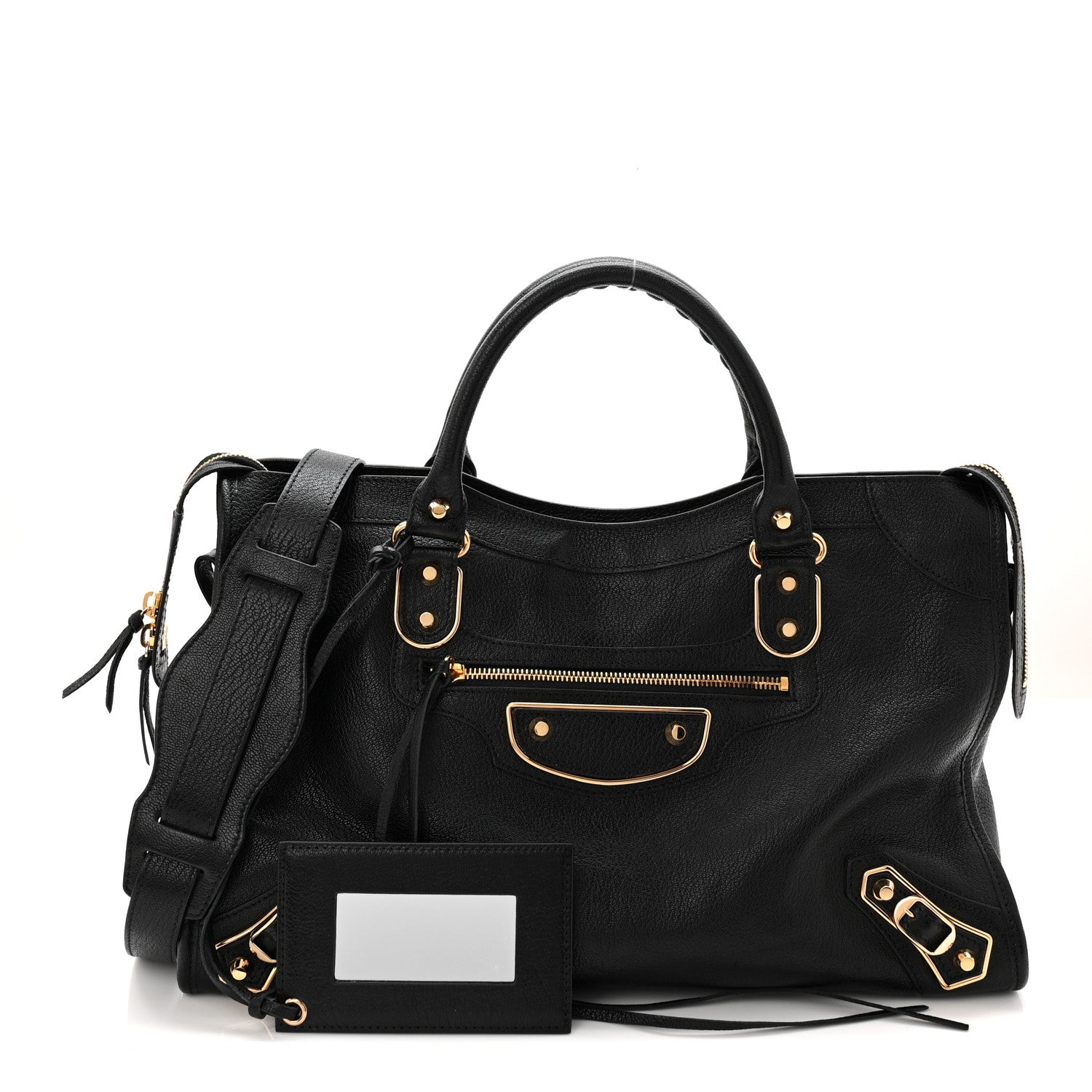 Balenciaga Chevre Gold Metallic Edge Hardware City Black