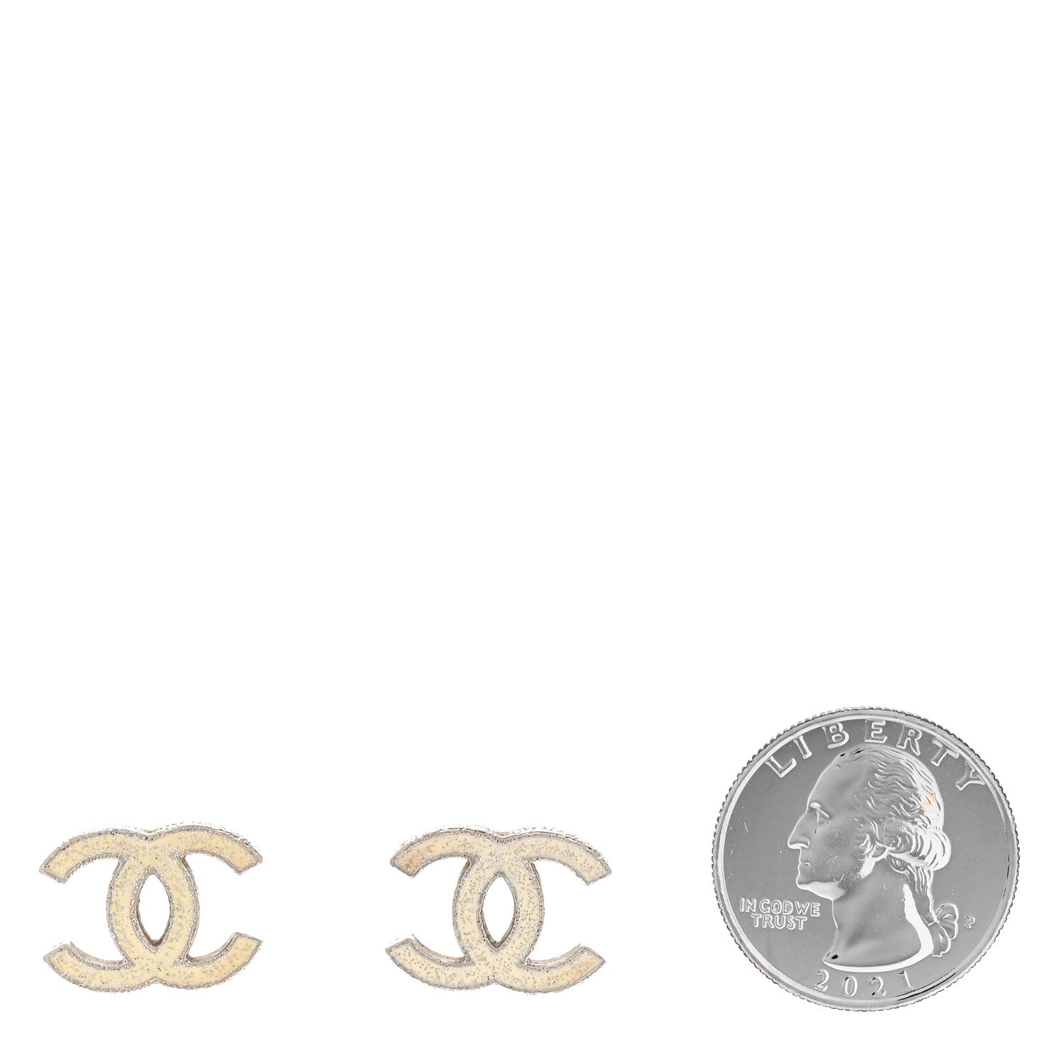 Chanel Glitter Resin CC Earrings Silver White