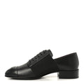 Chanel Calfskin Elastic Lace Up Cap Toe CC Loafers 39 Black