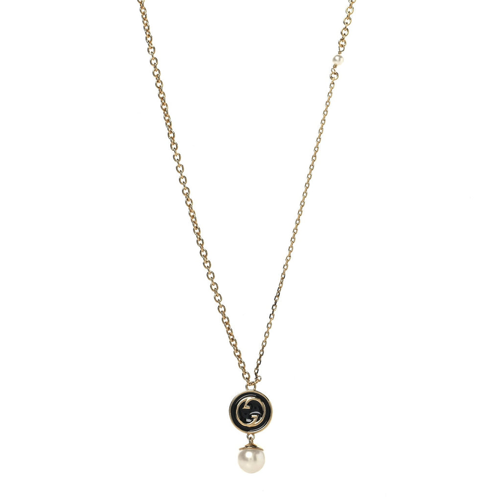 Gucci Metal Enamel Blondie Pendant Necklace Gold Black