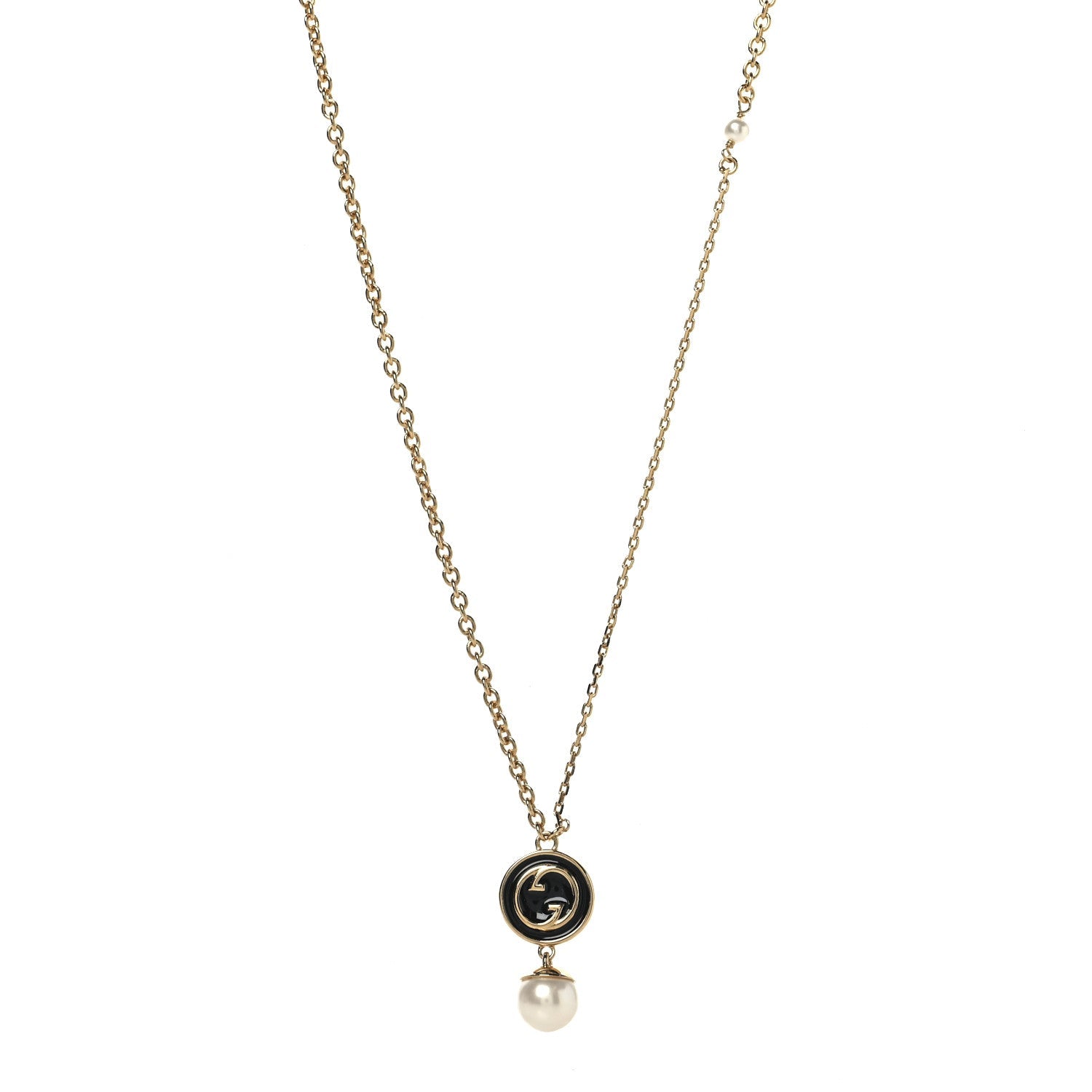 Gucci Metal Enamel Blondie Pendant Necklace Gold Black