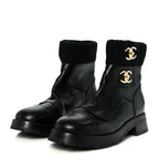 Chanel Calfskin Knit CC Short Boots 38 Black