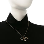 Christian Dior Metal Crystal Pearl CD Bow Necklace Gold