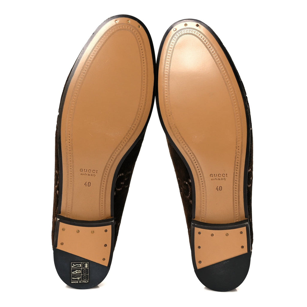 Gucci Velvet GG Monogram Horsebit Womens Jordaan Loafers 40 Brown Black